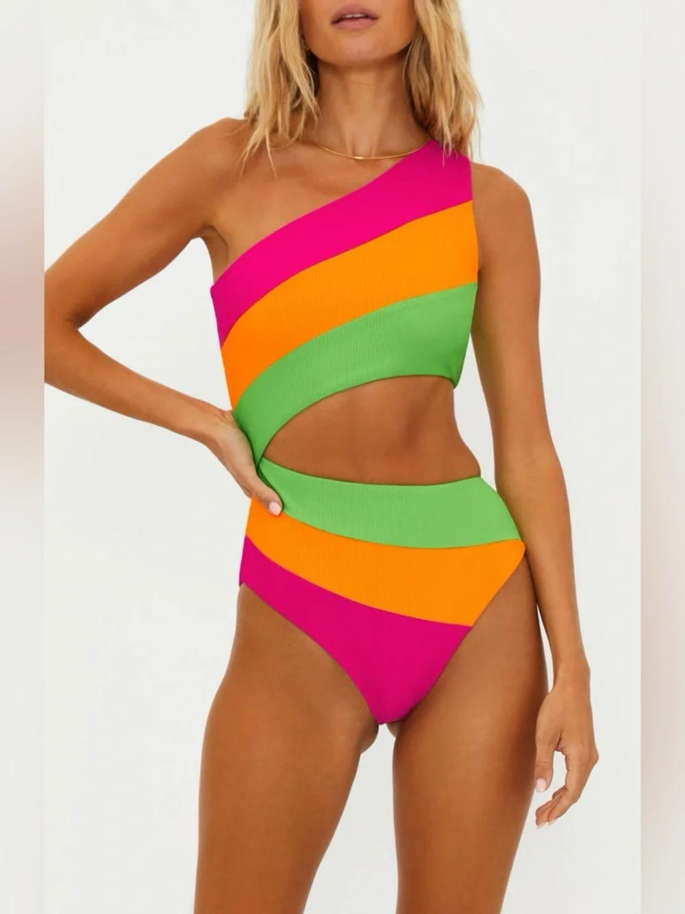Beach Riot Joyce Stripe Cutout One-Piece Swimsuit Size L NWT